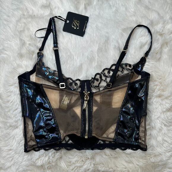 Honey Birdette OLYMPIA🖤 Black Oil Slick Shimmer 2 Piece Set 32DDD & S Brief - Picture 4 of 8